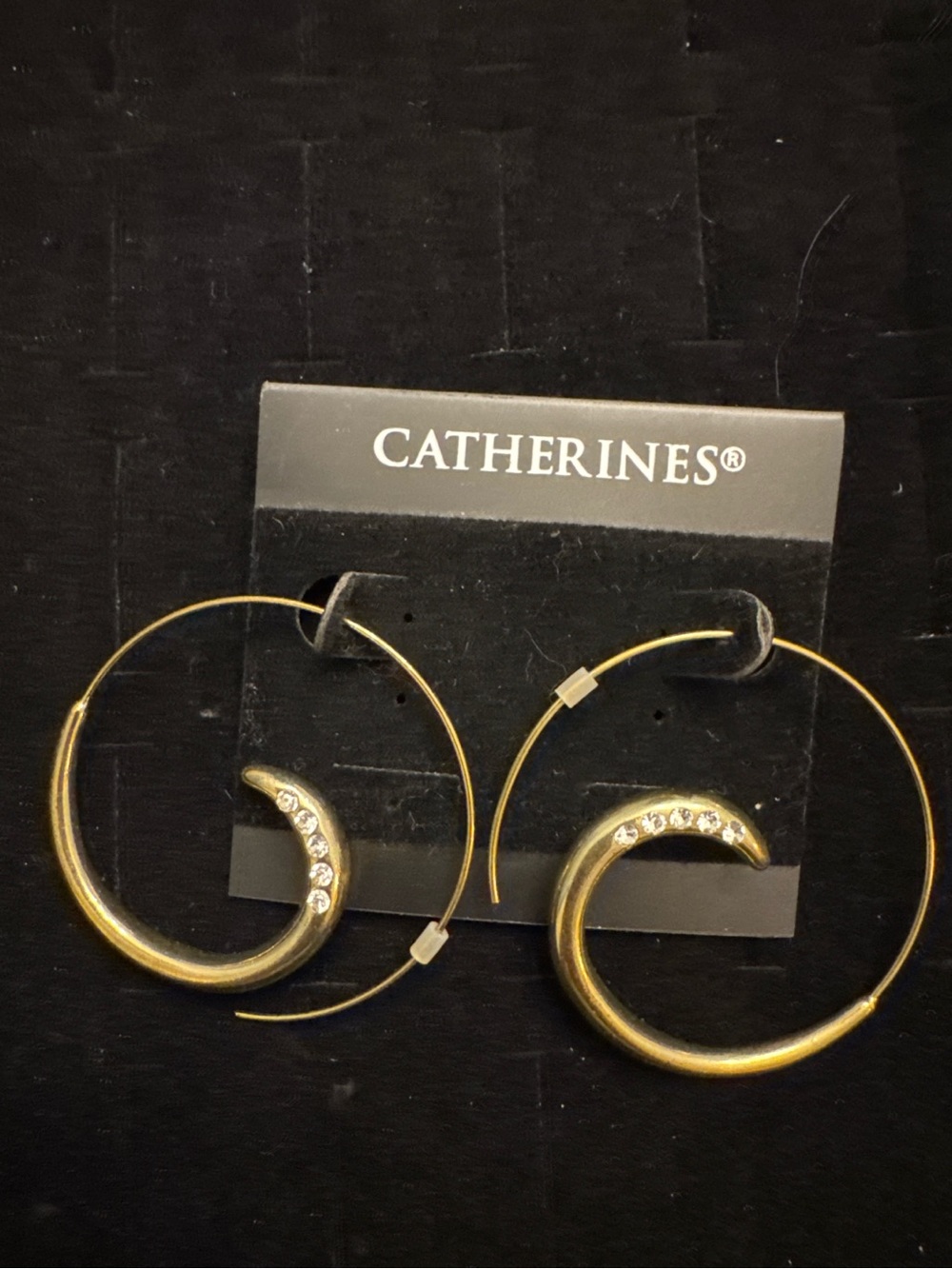 Catherines Gold Hoop Earrings with Crescent Crystal Detailing